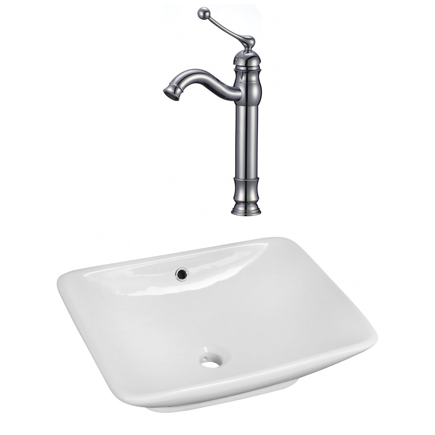 American Imaginations AI-17961 22" White Rectangular Ceramic Above Counter Bathroom Vessel Sink Set