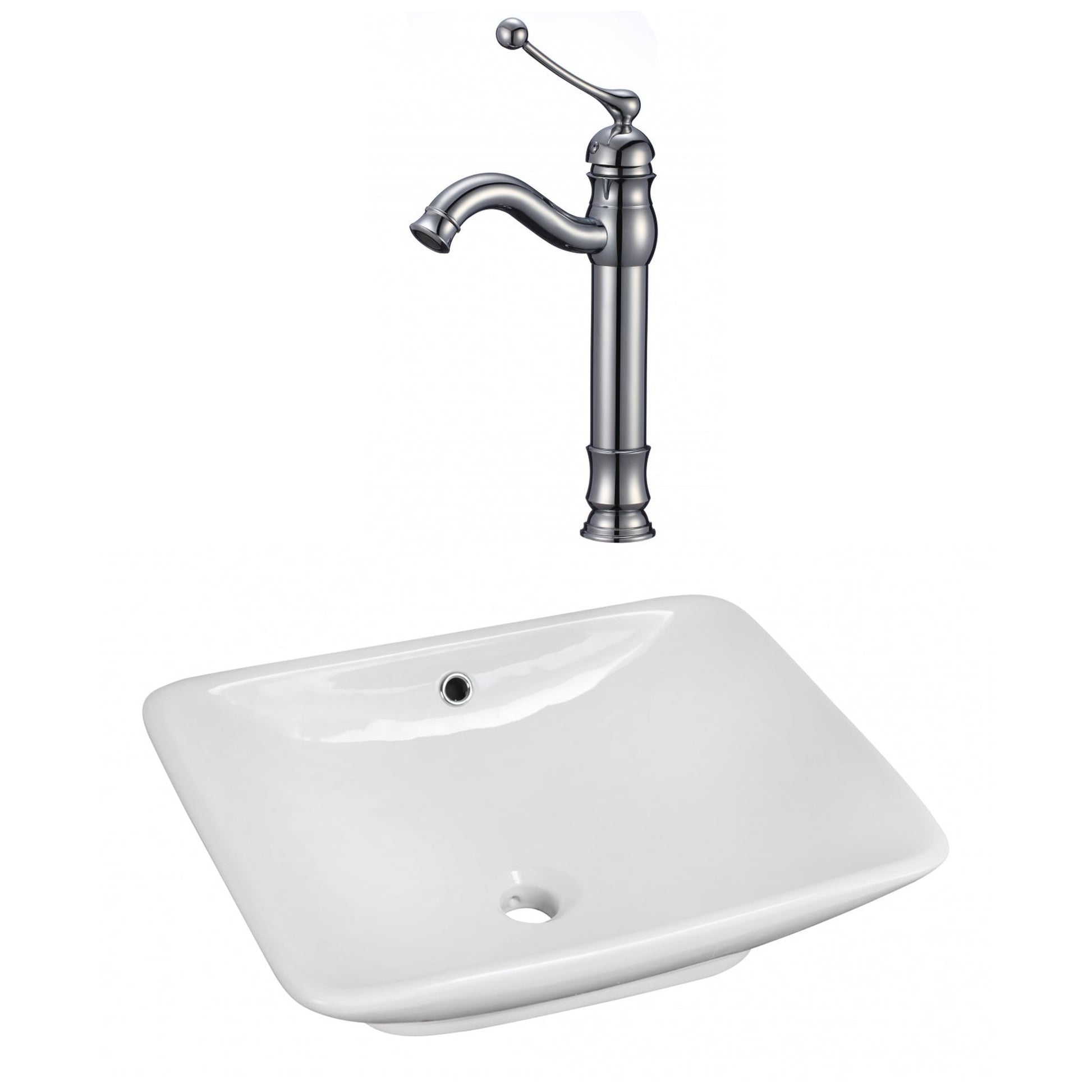 American Imaginations AI-17961 22" White Rectangular Ceramic Above Counter Bathroom Vessel Sink Set