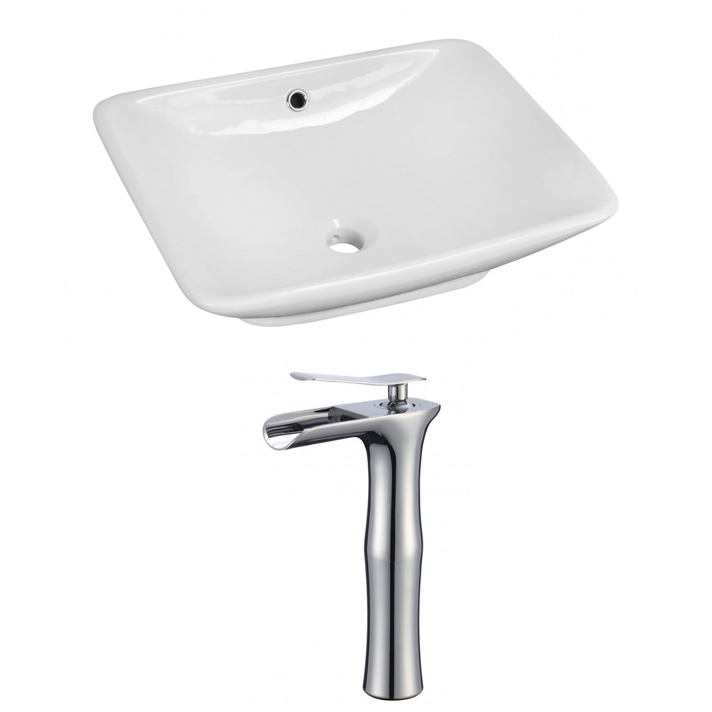 American Imaginations AI-17962 22" White Rectangular Ceramic Above Counter Bathroom Vessel Sink Set