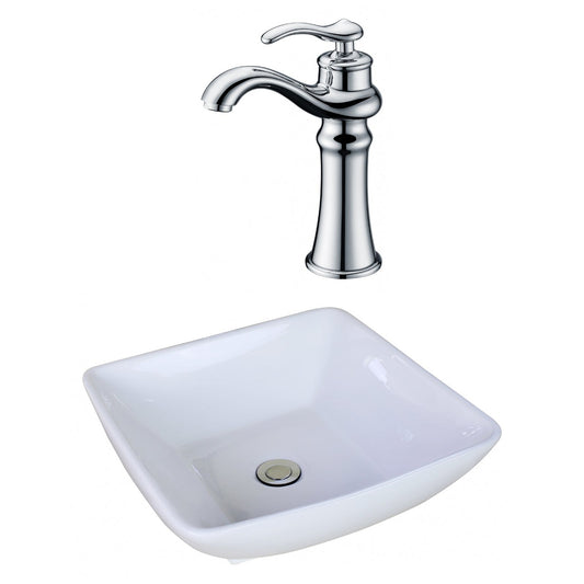 American Imaginations AI-17964 17" White Square Ceramic Above Counter Bathroom Vessel Sink Set