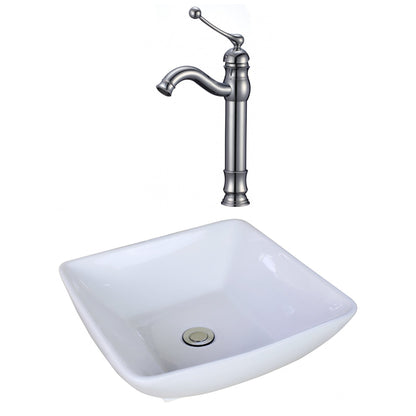American Imaginations AI-17966 17" White Square Ceramic Above Counter Bathroom Vessel Sink Set