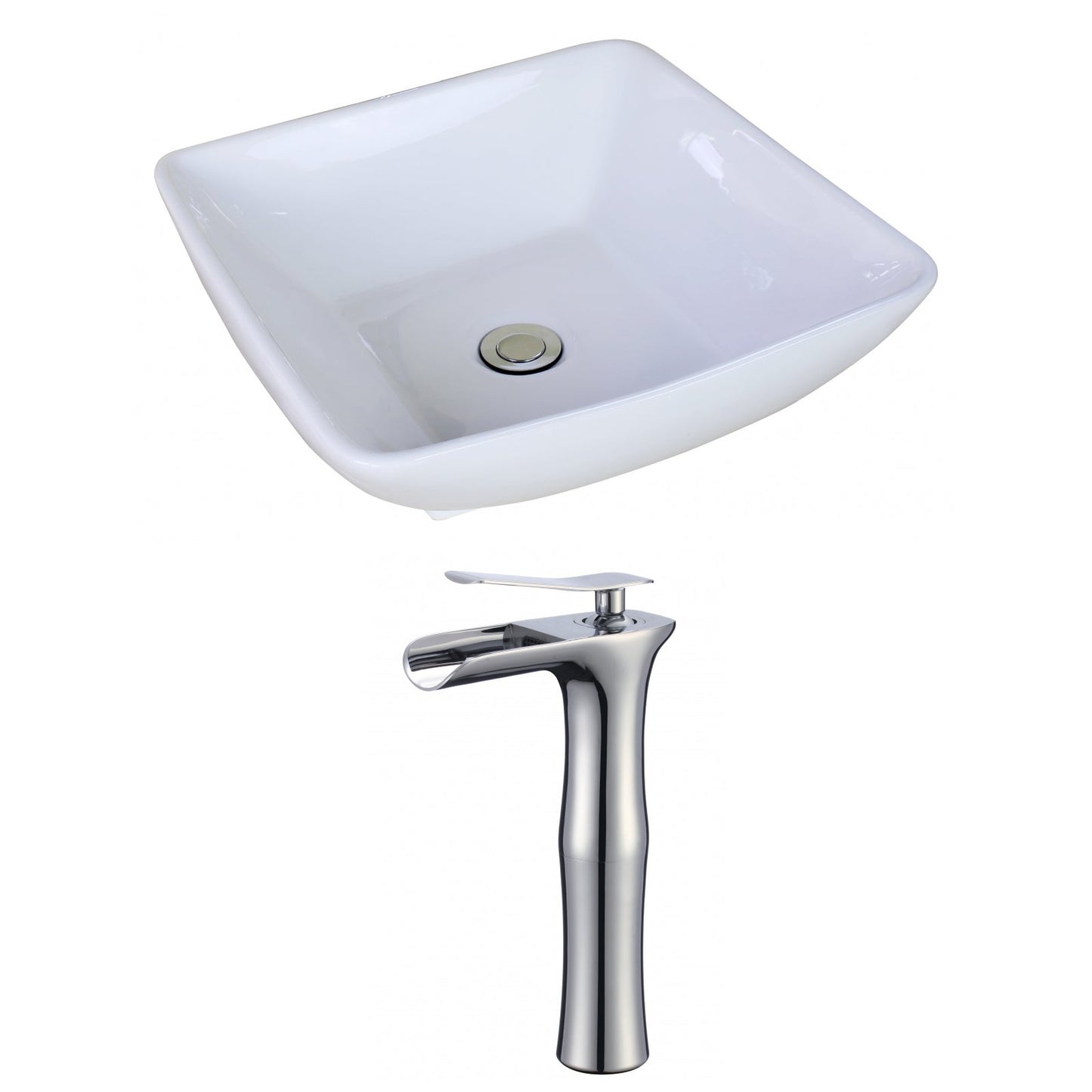 American Imaginations AI-17967 17" White Square Ceramic Above Counter Bathroom Vessel Sink Set