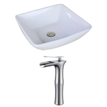 American Imaginations AI-17967 17" White Square Ceramic Above Counter Bathroom Vessel Sink Set