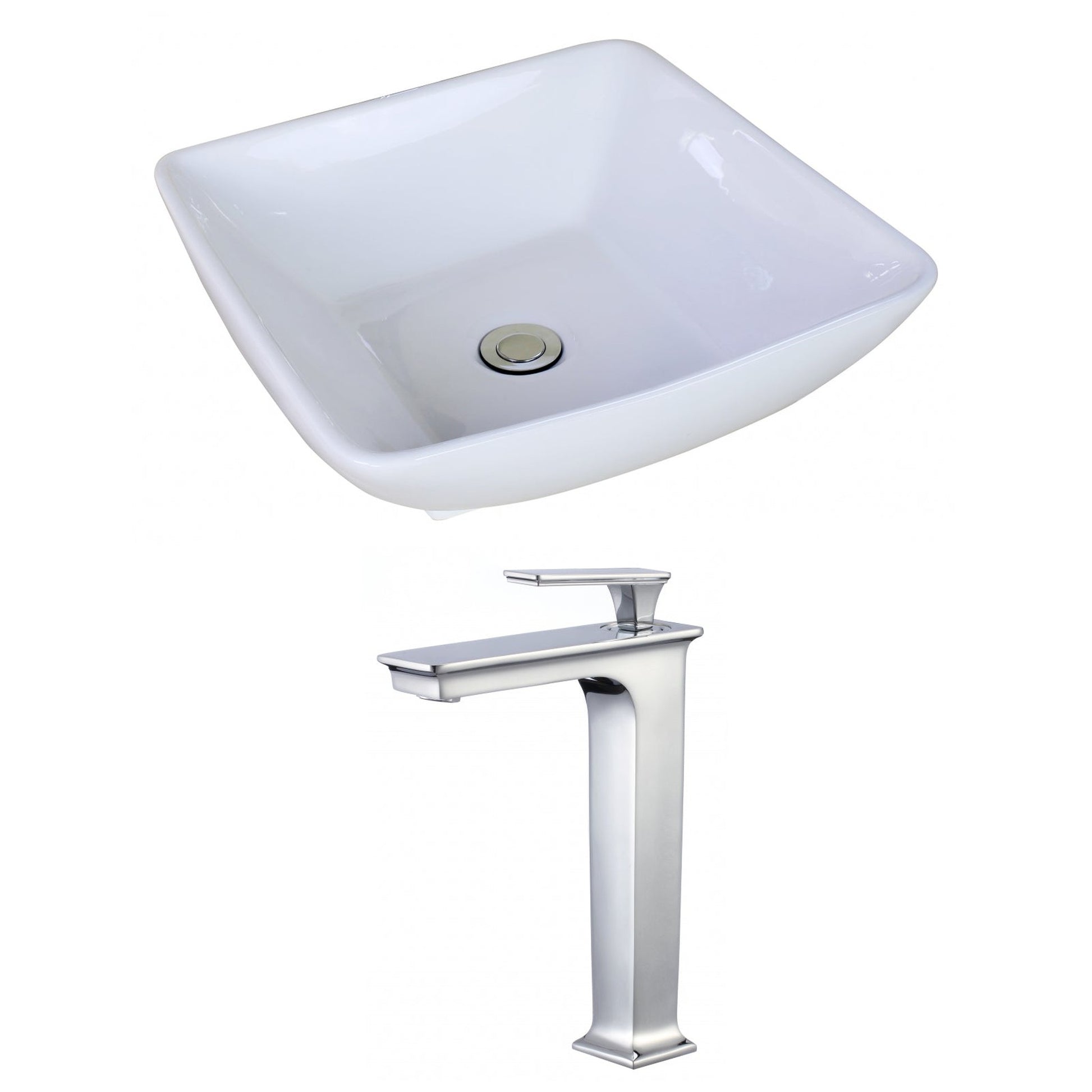 American Imaginations AI-17968 17" White Square Ceramic Above Counter Bathroom Vessel Sink Set