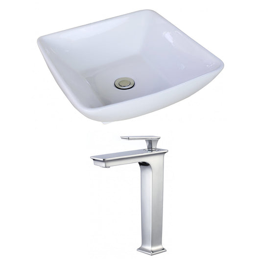 American Imaginations AI-17968 17" White Square Ceramic Above Counter Bathroom Vessel Sink Set