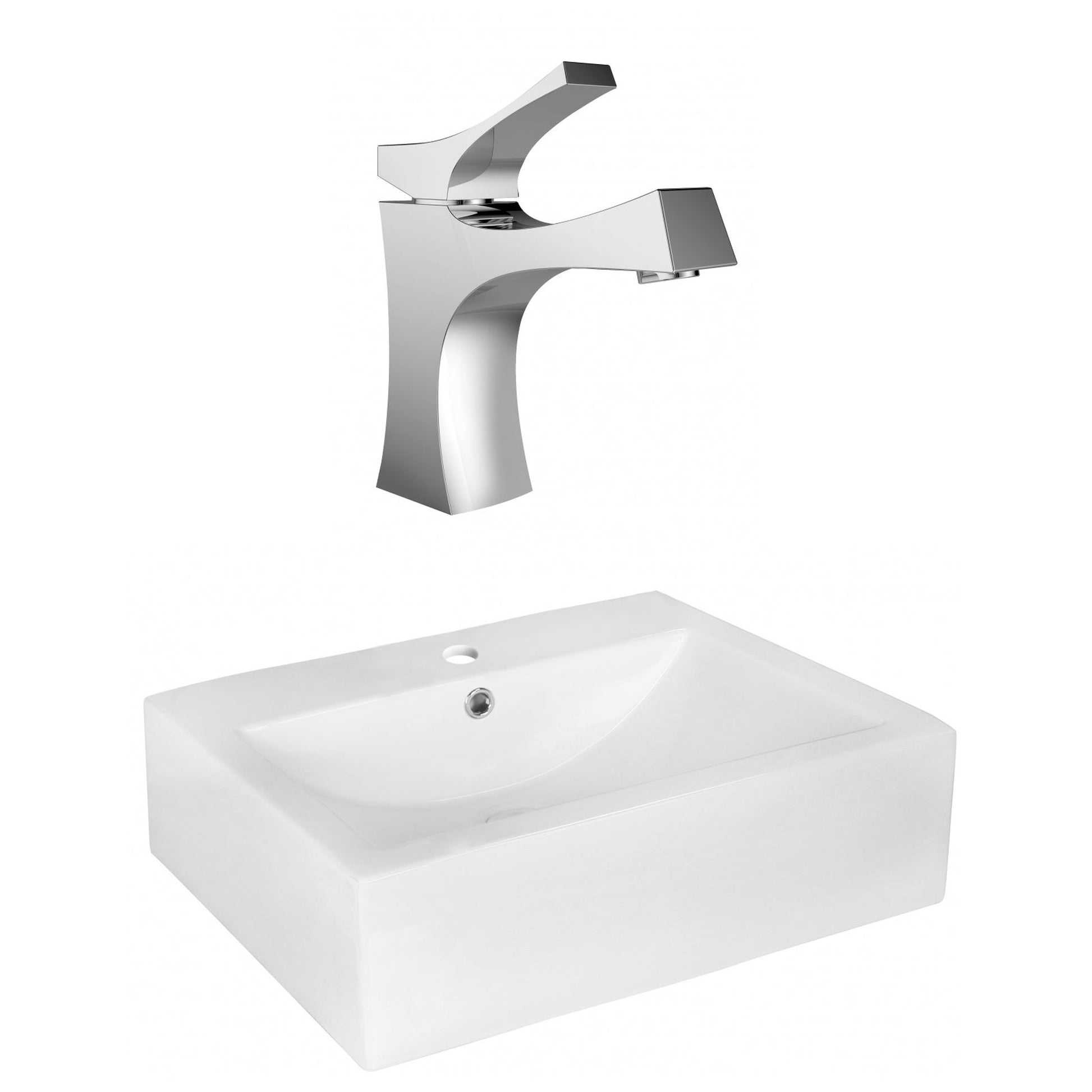 American Imaginations AI-17969 20" White Rectangular Ceramic Above Counter Bathroom Vessel Sink Set