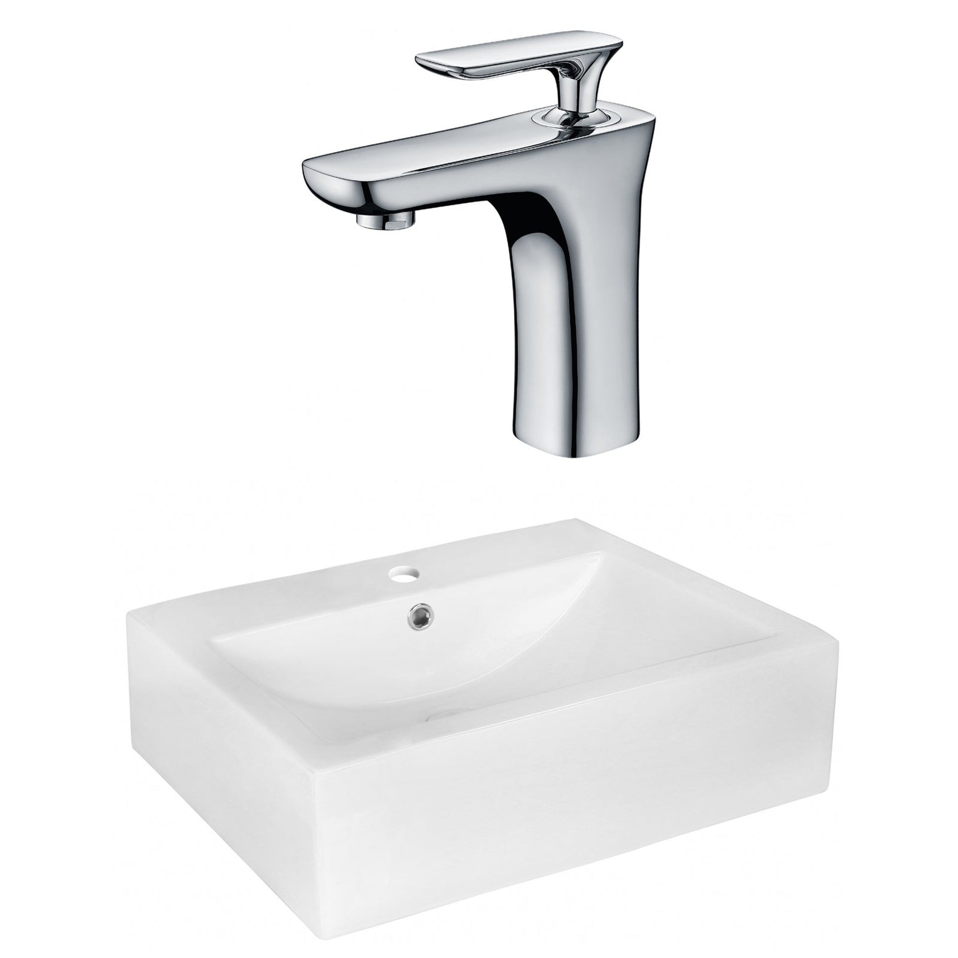 American Imaginations AI-17972 20" White Rectangular Ceramic Above Counter Bathroom Vessel Sink Set