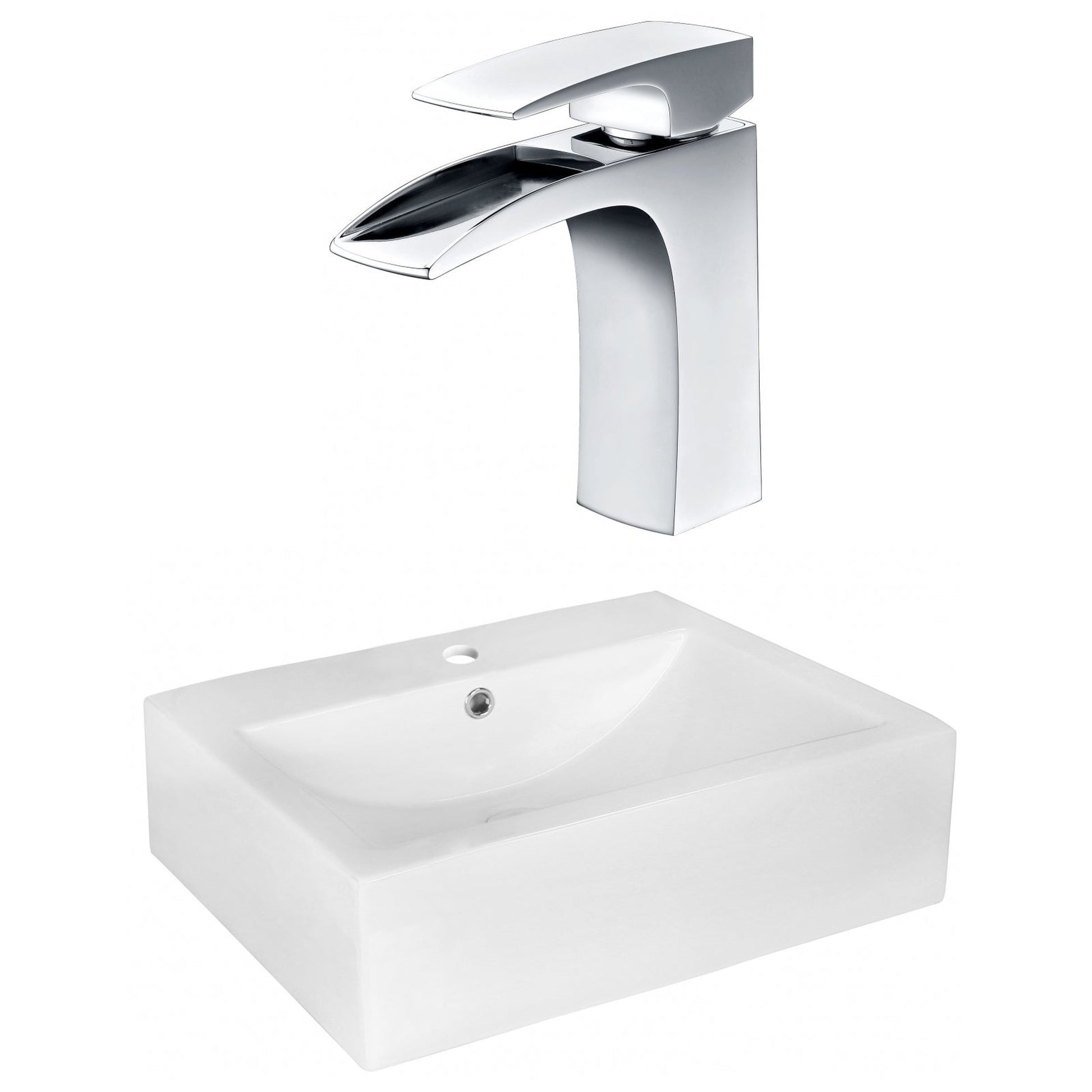 American Imaginations AI-17973 20" White Rectangular Ceramic Above Counter Bathroom Vessel Sink Set