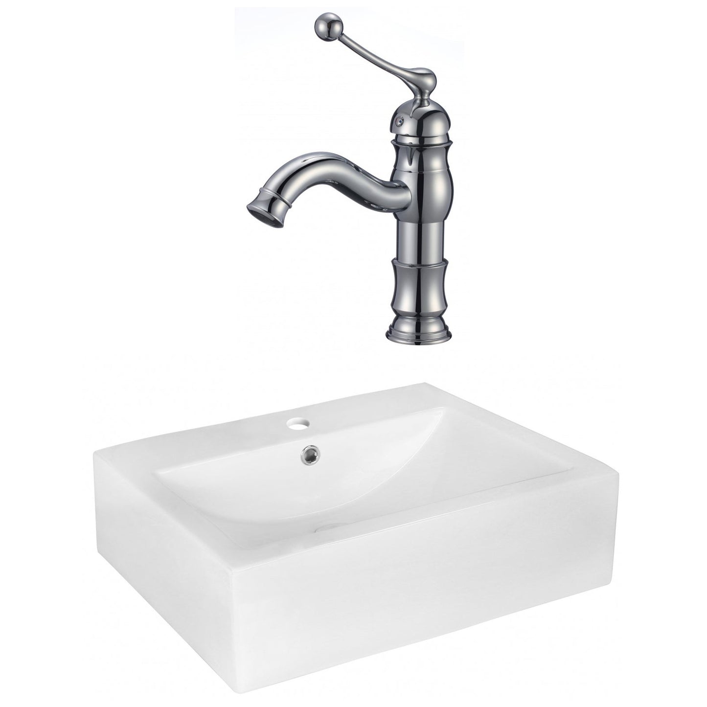 American Imaginations AI-17975 20" White Rectangular Ceramic Above Counter Bathroom Vessel Sink Set