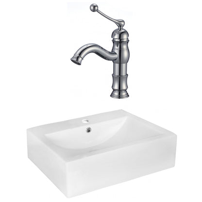 American Imaginations AI-17975 20" White Rectangular Ceramic Above Counter Bathroom Vessel Sink Set