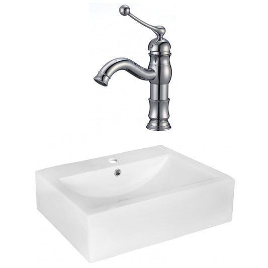 American Imaginations AI-17975 20" White Rectangular Ceramic Above Counter Bathroom Vessel Sink Set