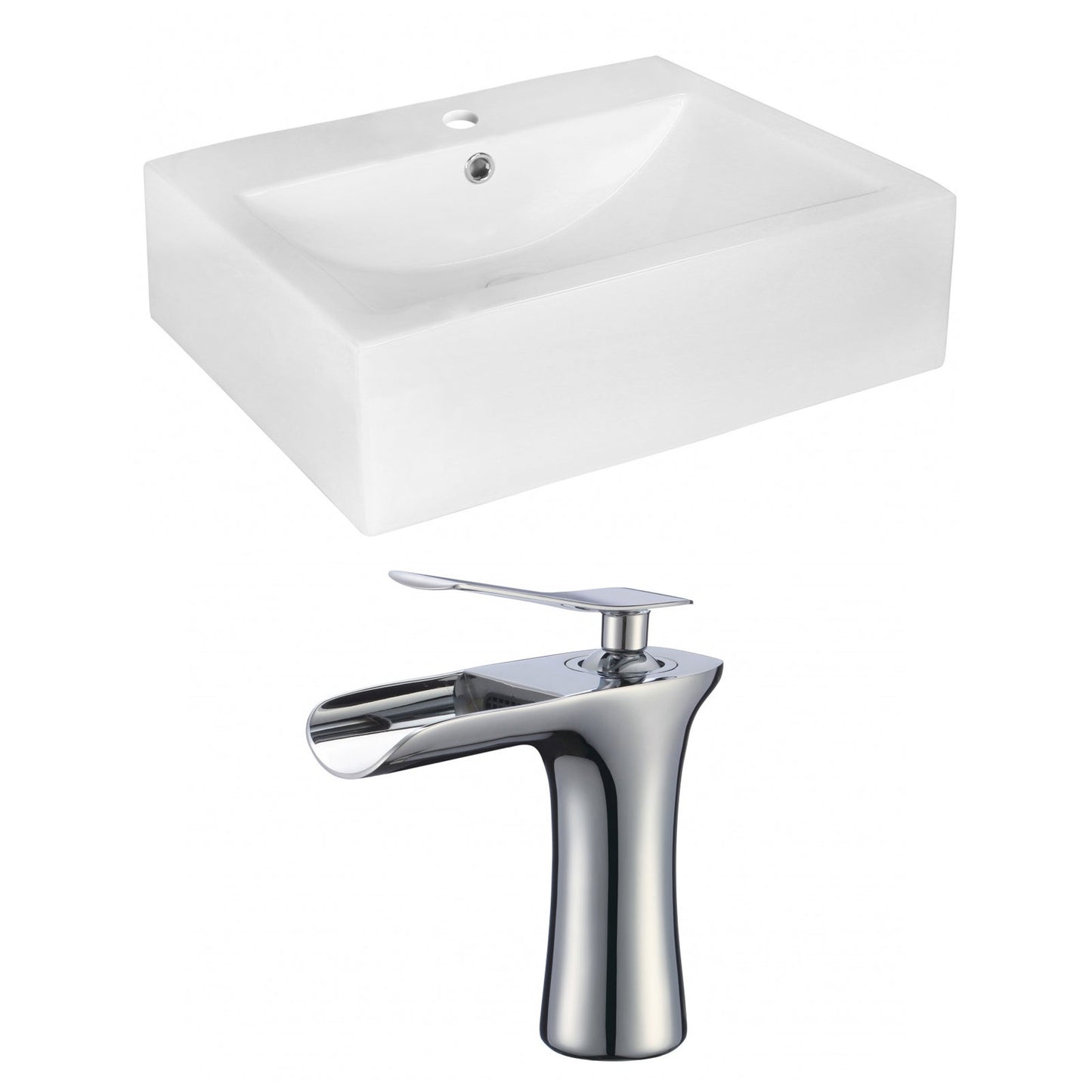 American Imaginations AI-17976 20" White Rectangular Ceramic Above Counter Bathroom Vessel Sink Set
