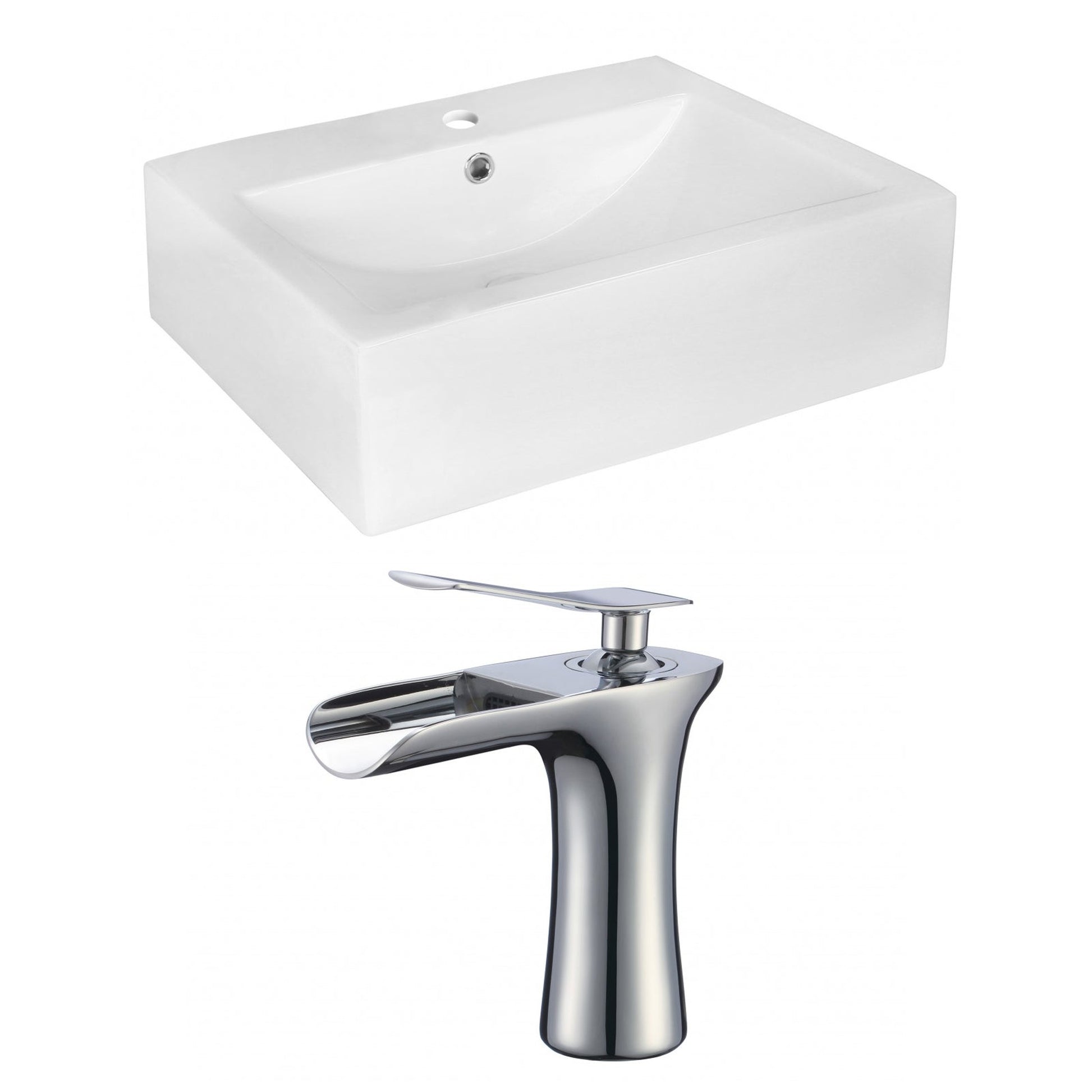 American Imaginations AI-17976 20" White Rectangular Ceramic Above Counter Bathroom Vessel Sink Set