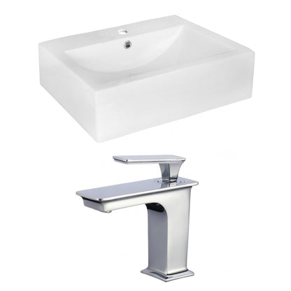 American Imaginations AI-17977 20" White Rectangular Ceramic Above Counter Bathroom Vessel Sink Set