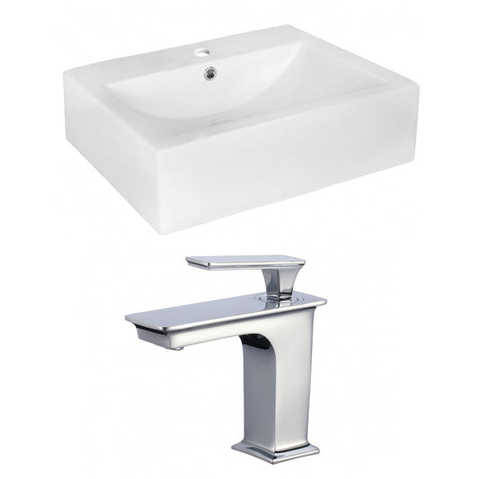 American Imaginations AI-17977 20" White Rectangular Ceramic Above Counter Bathroom Vessel Sink Set
