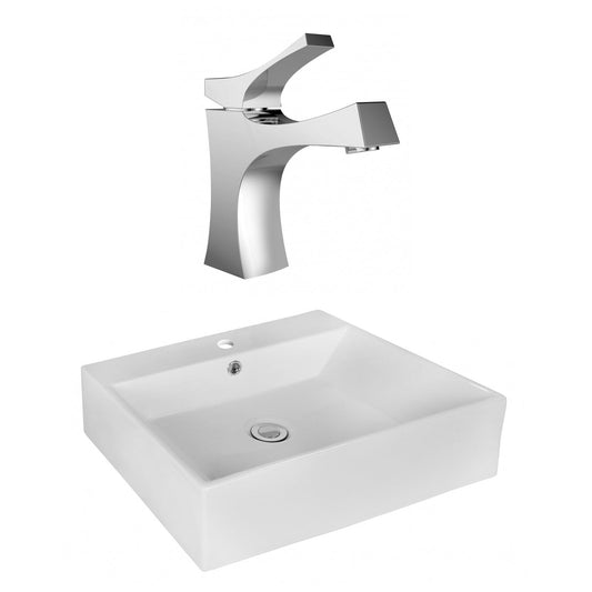 American Imaginations AI-17978 20" White Rectangular Ceramic Above Counter Bathroom Vessel Sink Set