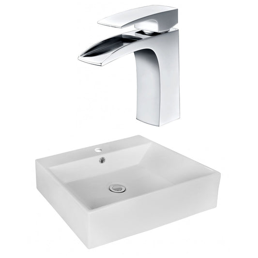 American Imaginations AI-17982 20" White Rectangular Ceramic Above Counter Bathroom Vessel Sink Set
