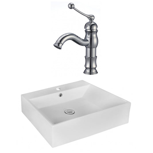 American Imaginations AI-17984 21" White Rectangular Ceramic Above Counter Bathroom Vessel Sink Set