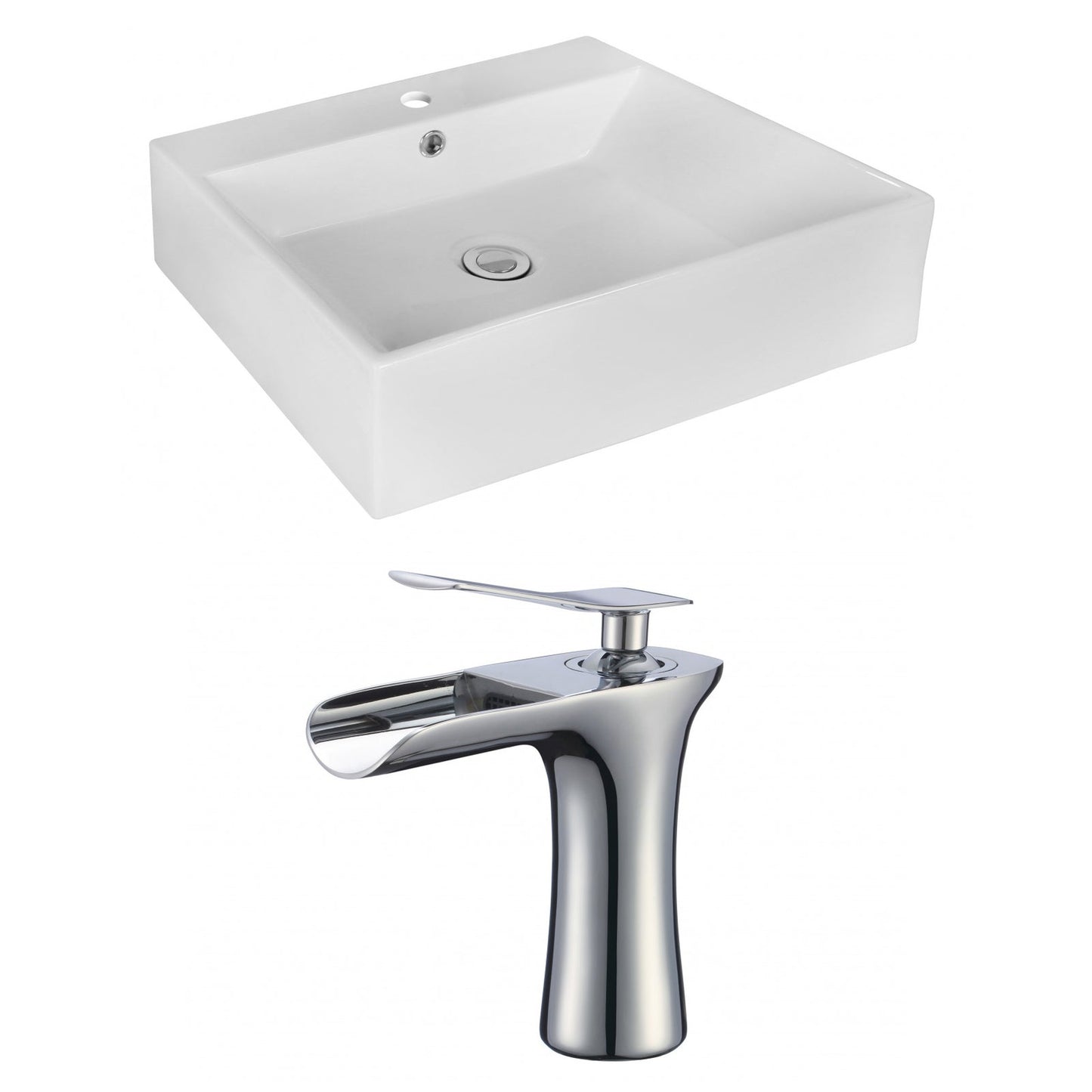 American Imaginations AI-17985 21" White Rectangular Ceramic Above Counter Bathroom Vessel Sink Set