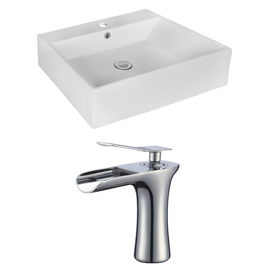 American Imaginations AI-17985 21" White Rectangular Ceramic Above Counter Bathroom Vessel Sink Set