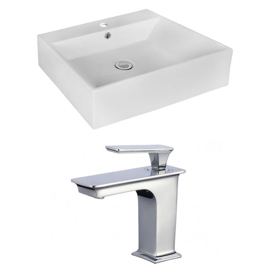 American Imaginations AI-17986 21" White Rectangular Ceramic Above Counter Bathroom Vessel Sink Set