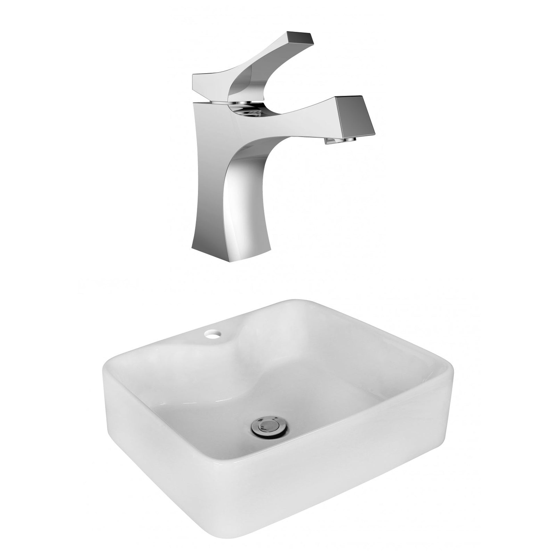 American Imaginations AI-17987 19" White Rectangular Ceramic Above Counter Bathroom Vessel Sink Set