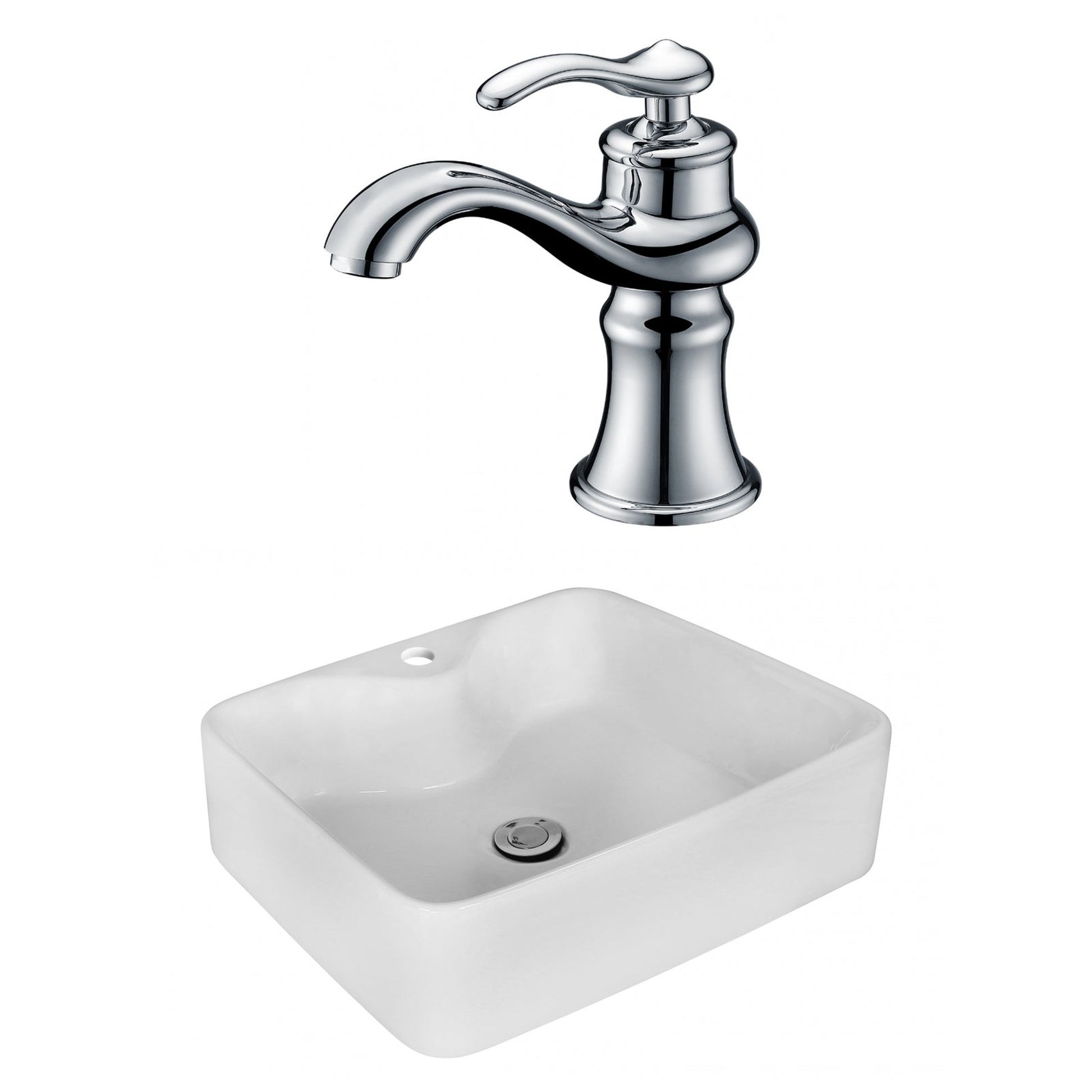 American Imaginations AI-17988 19" White Rectangular Ceramic Above Counter Bathroom Vessel Sink Set
