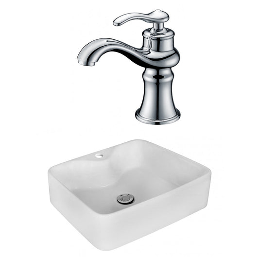 American Imaginations AI-17988 19" White Rectangular Ceramic Above Counter Bathroom Vessel Sink Set