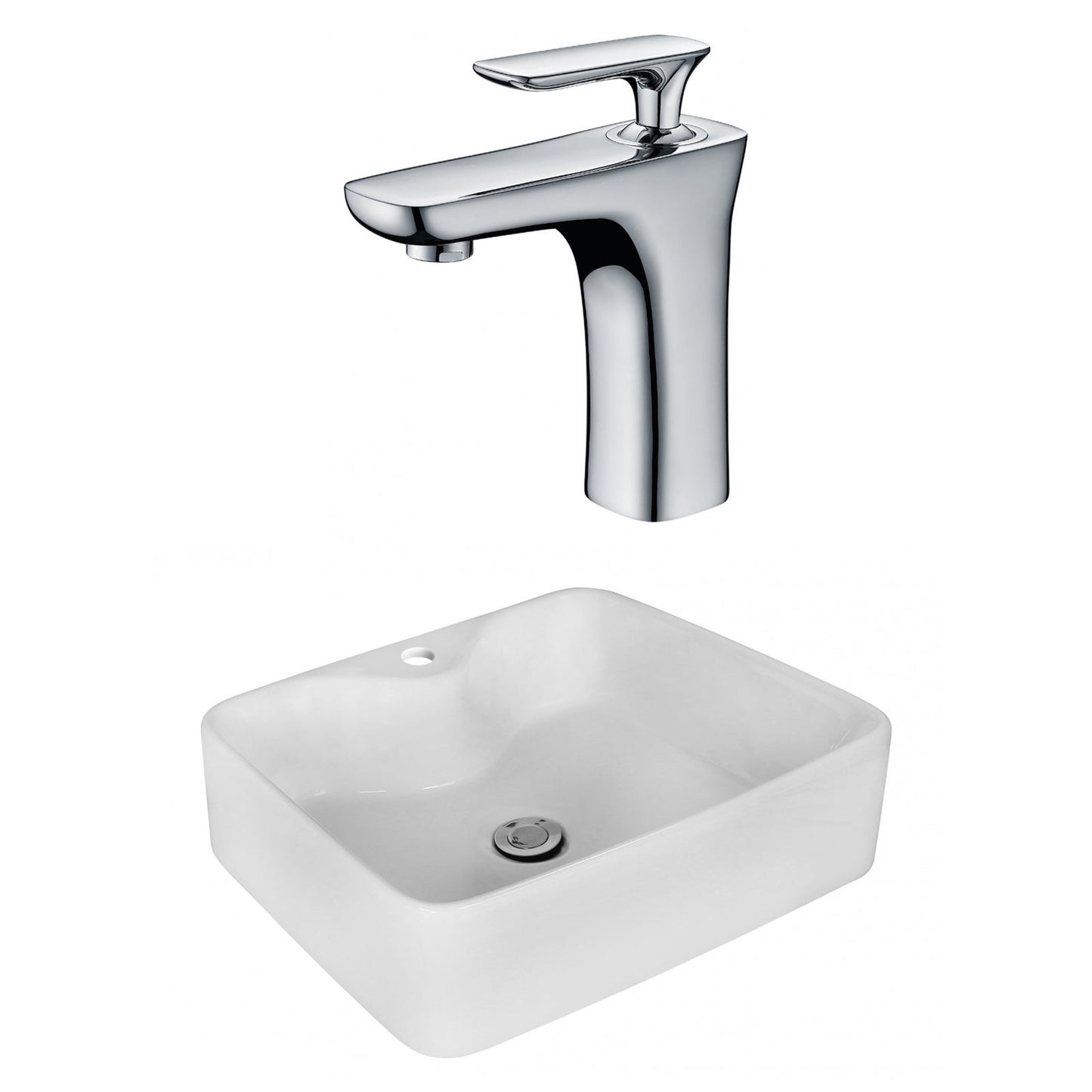American Imaginations AI-17990 19" White Rectangular Ceramic Above Counter Bathroom Vessel Sink Set