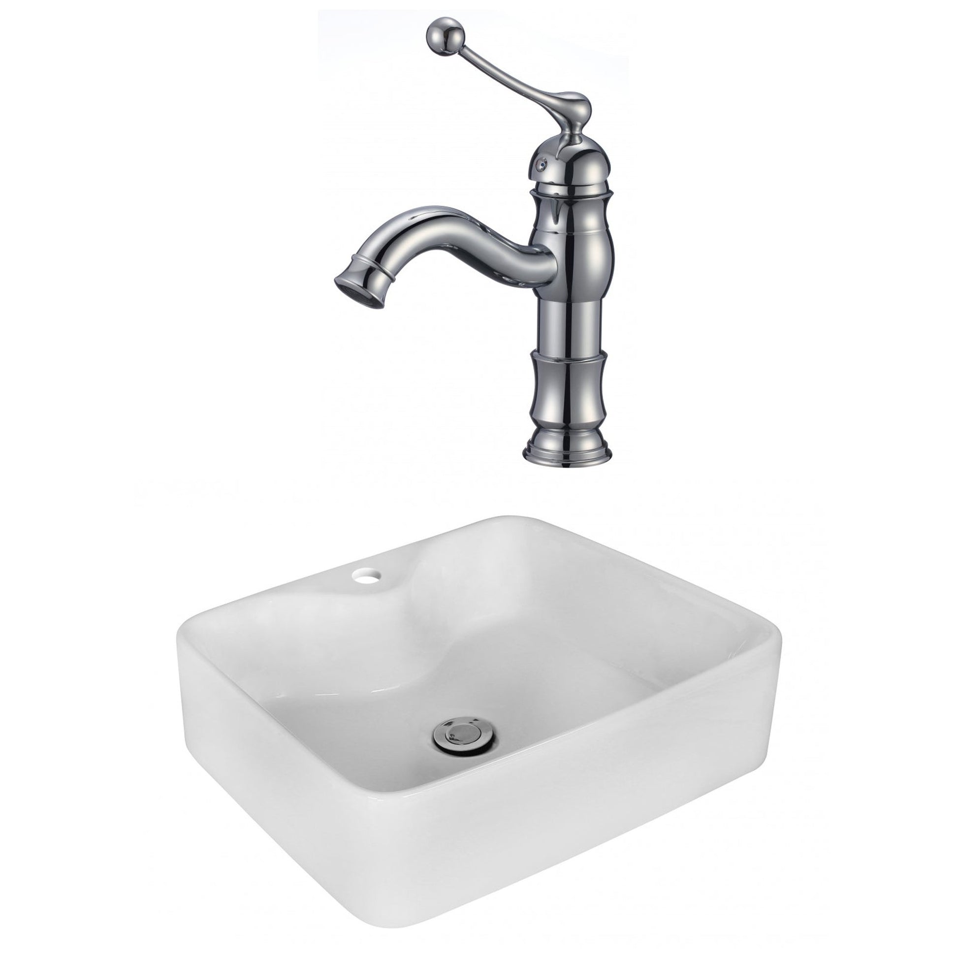American Imaginations AI-17993 19" White Rectangular Ceramic Above Counter Bathroom Vessel Sink Set