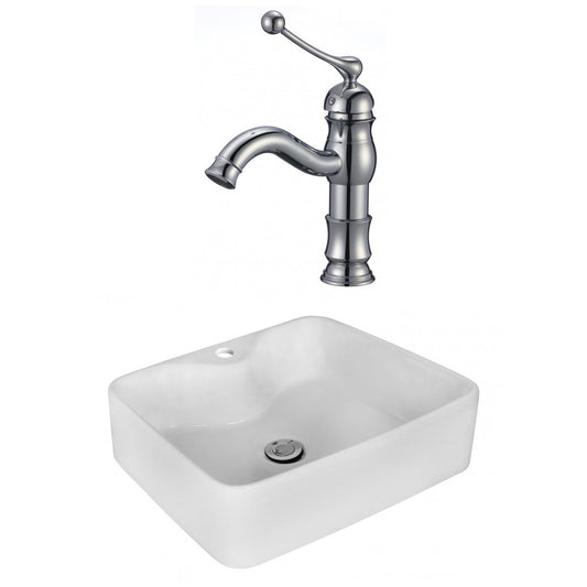 American Imaginations AI-17993 19" White Rectangular Ceramic Above Counter Bathroom Vessel Sink Set
