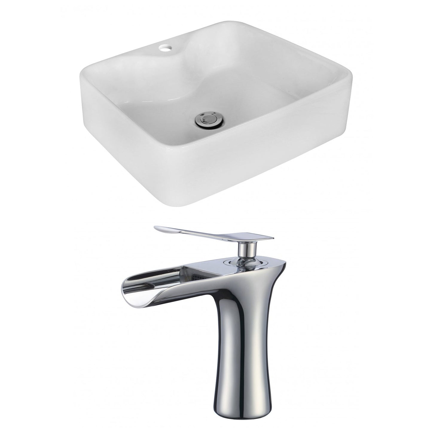 American Imaginations AI-17994 19" White Rectangular Ceramic Above Counter Bathroom Vessel Sink Set