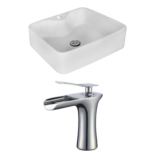 American Imaginations AI-17994 19" White Rectangular Ceramic Above Counter Bathroom Vessel Sink Set