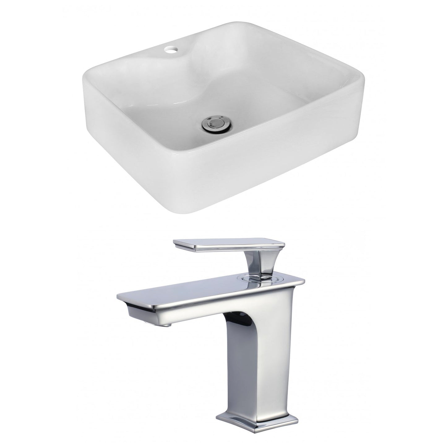 American Imaginations AI-17995 19" White Rectangular Ceramic Above Counter Bathroom Vessel Sink Set