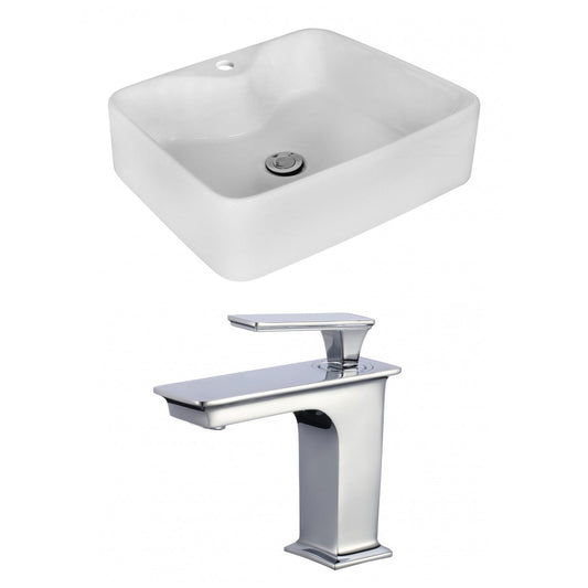 American Imaginations AI-17995 19" White Rectangular Ceramic Above Counter Bathroom Vessel Sink Set