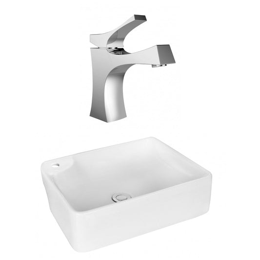 American Imaginations AI-17996 17" White Rectangular Ceramic Above Counter Bathroom Vessel Sink Set