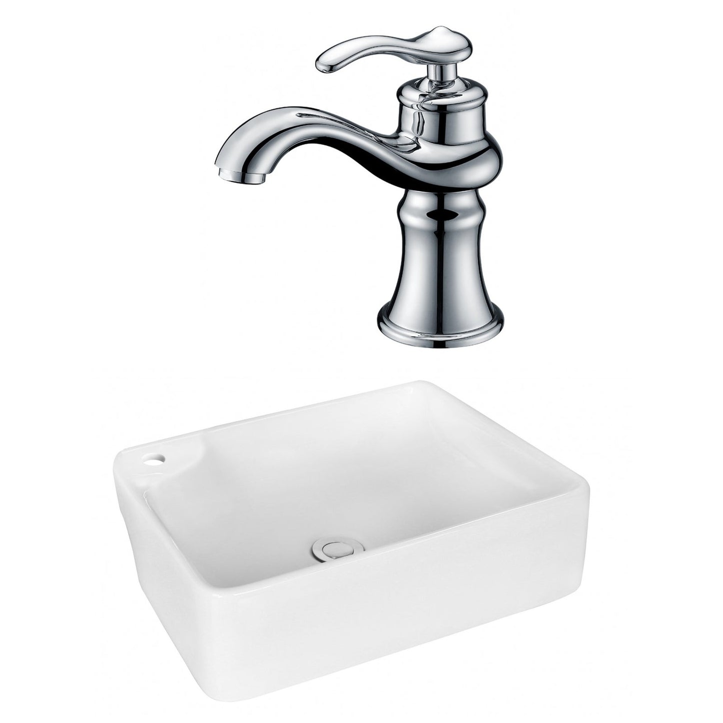 American Imaginations AI-17997 17" White Rectangular Ceramic Above Counter Bathroom Vessel Sink Set