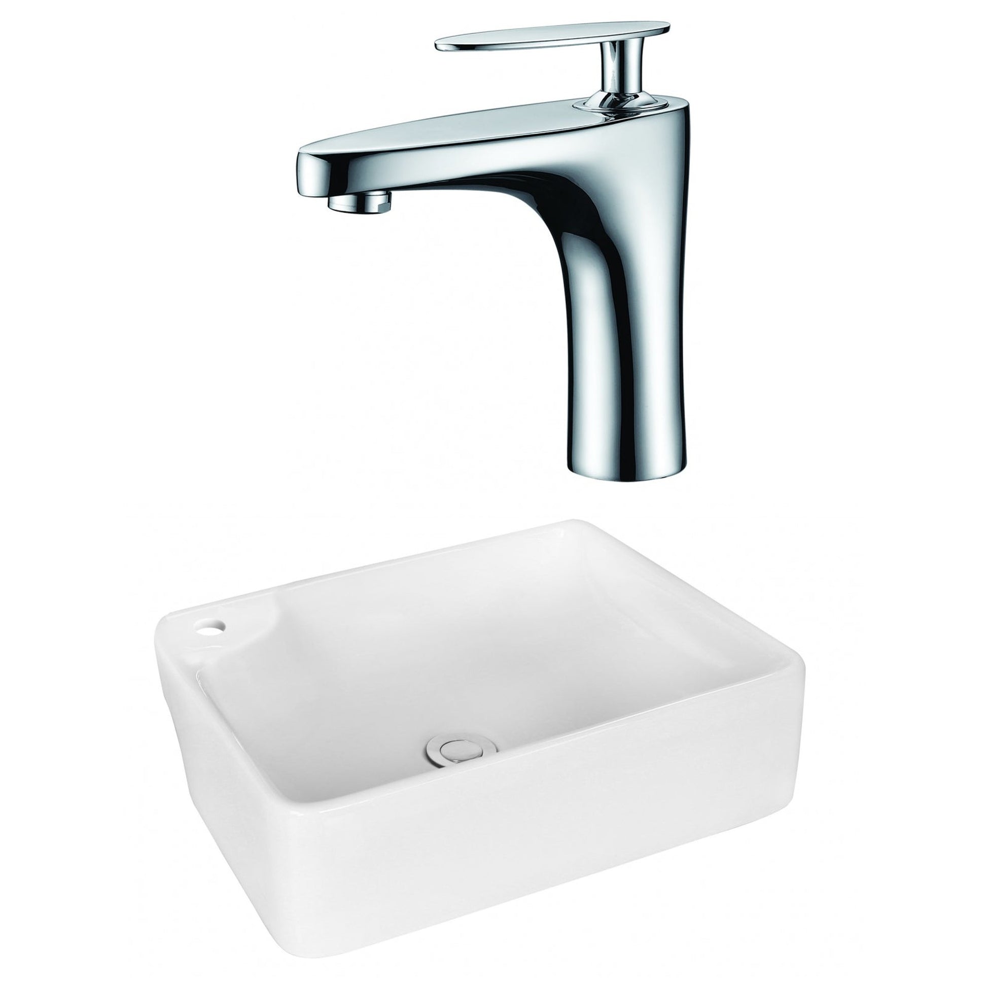 American Imaginations AI-17998 17" White Rectangular Ceramic Above Counter Bathroom Vessel Sink Set