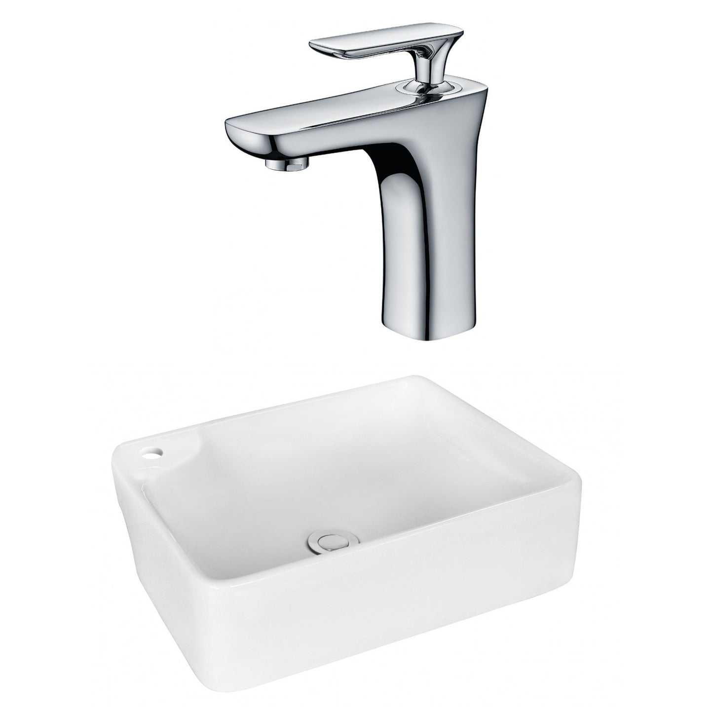 American Imaginations AI-17999 17" White Rectangular Ceramic Above Counter Bathroom Vessel Sink Set