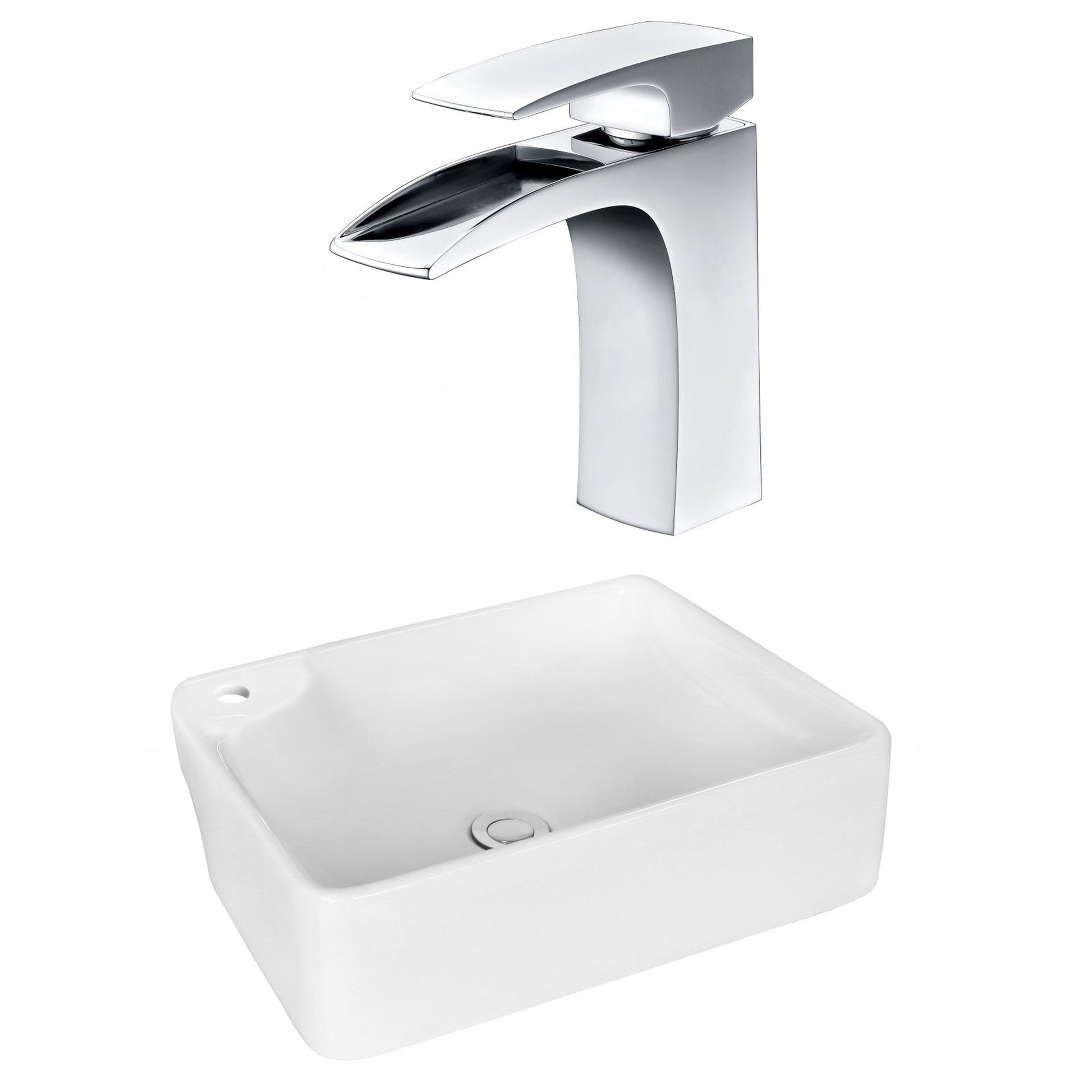 American Imaginations AI-18000 17" White Rectangular Ceramic Above Counter Bathroom Vessel Sink Set