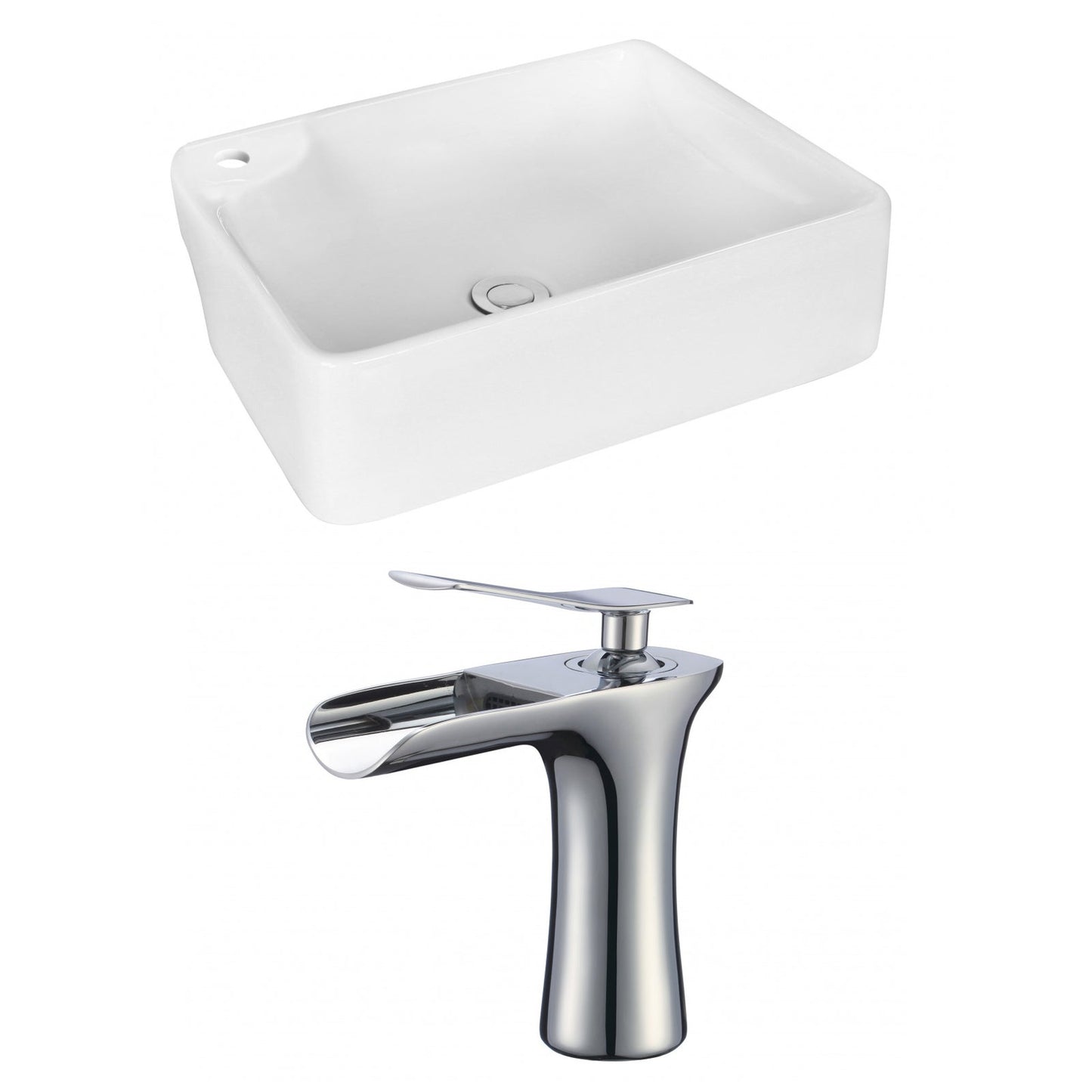 American Imaginations AI-18003 17" White Rectangular Ceramic Above Counter Bathroom Vessel Sink Set