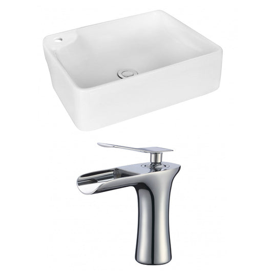 American Imaginations AI-18003 17" White Rectangular Ceramic Above Counter Bathroom Vessel Sink Set