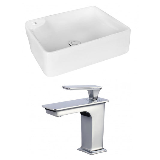 American Imaginations AI-18004 17" White Rectangular Ceramic Above Counter Bathroom Vessel Sink Set