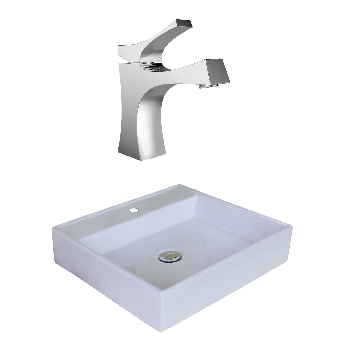 American Imaginations AI-18005 17" White Square Ceramic Above Counter Bathroom Vessel Sink Set
