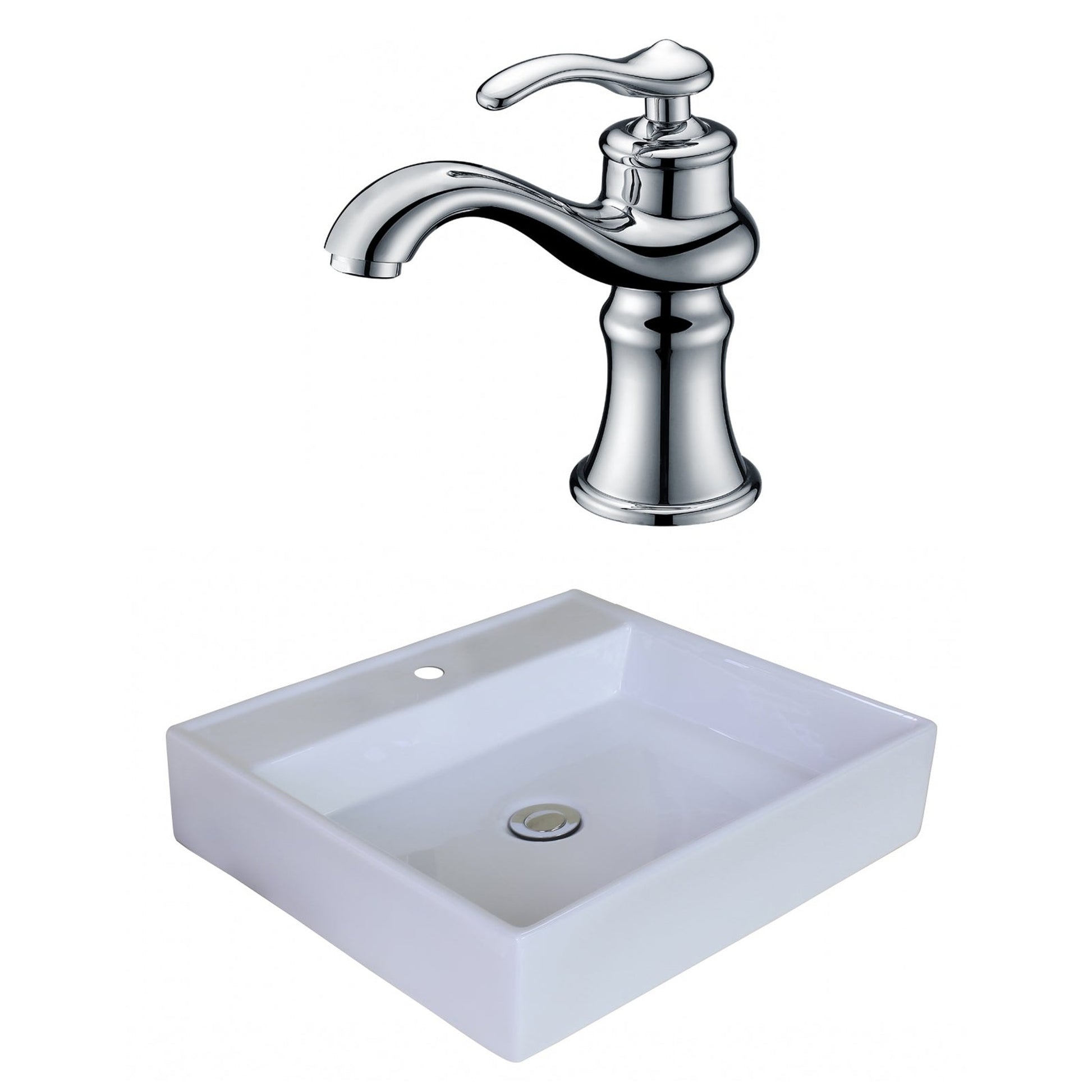 American Imaginations AI-18006 17" White Square Ceramic Above Counter Bathroom Vessel Sink Set