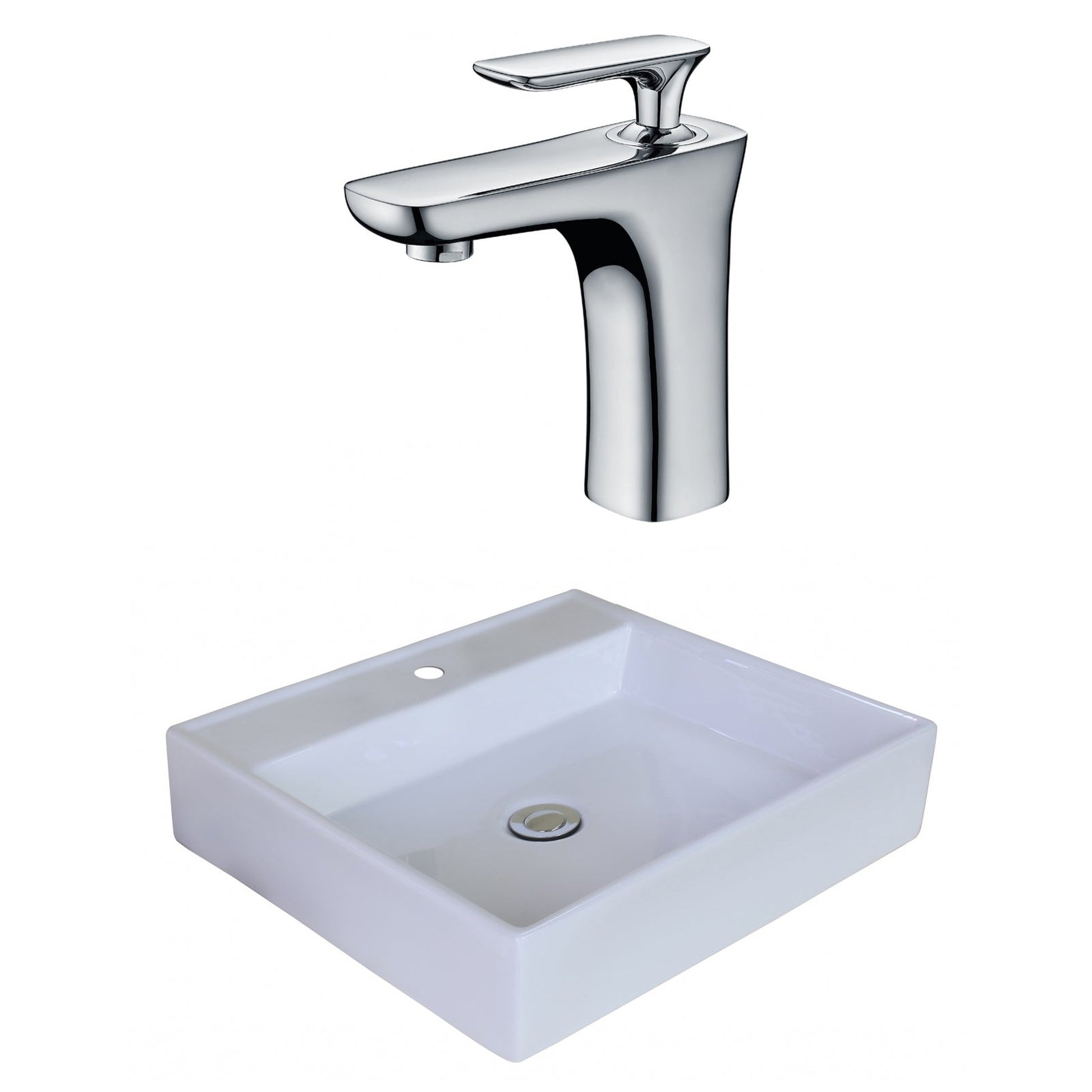 American Imaginations AI-18008 17" White Square Ceramic Above Counter Bathroom Vessel Sink Set