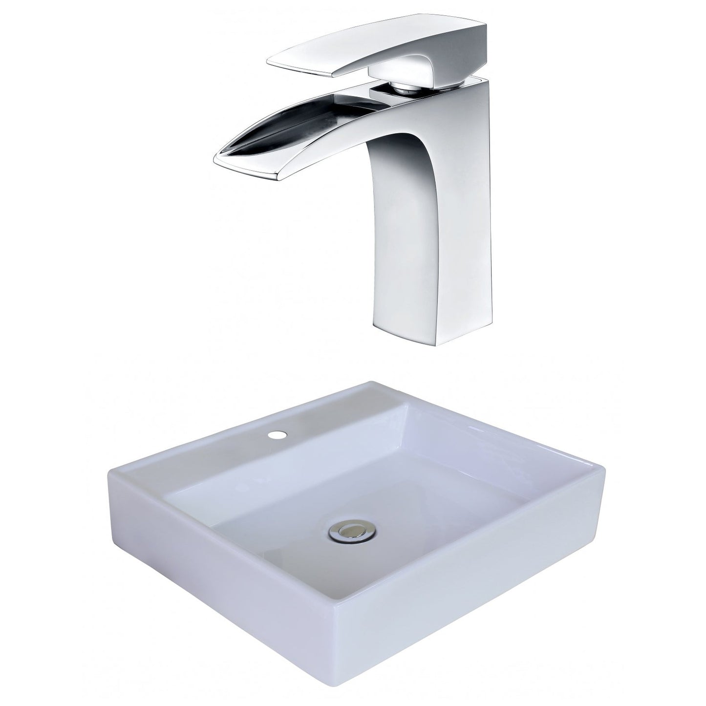 American Imaginations AI-18009 17" White Square Ceramic Above Counter Bathroom Vessel Sink Set