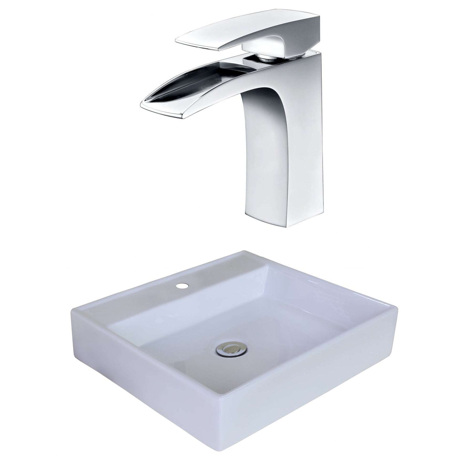 American Imaginations AI-18009 17" White Square Ceramic Above Counter Bathroom Vessel Sink Set