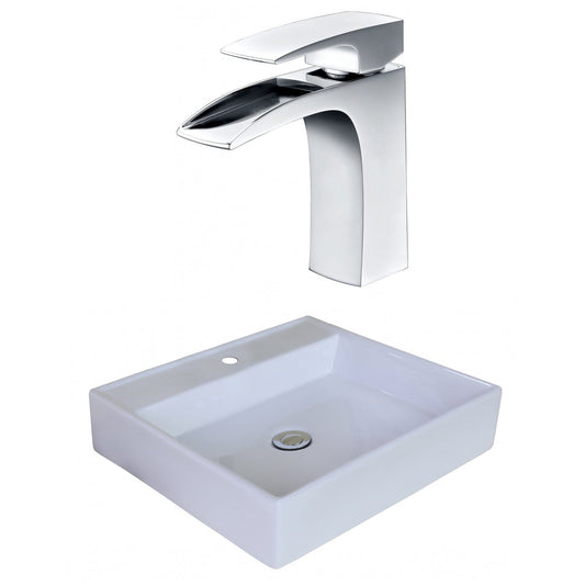 American Imaginations AI-18009 17" White Square Ceramic Above Counter Bathroom Vessel Sink Set