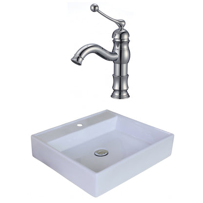 American Imaginations AI-18011 17" White Square Ceramic Above Counter Bathroom Vessel Sink Set